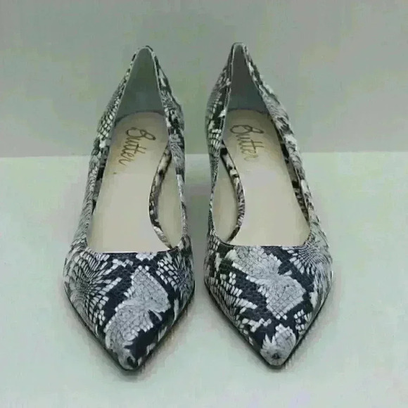 Butter Women Black & White Pearl Snake Stamp Pointed Toe Kitten Heel Shoes Sz 10 - Picture 5 of 10